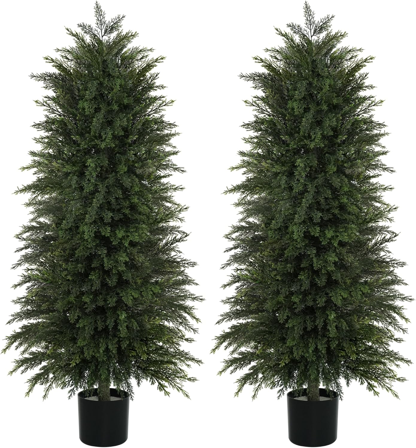 6FT Artificial Cedar Trees Set of 2, Realistic Faux Evergreen Topiary Bushes Plants, Outdoor Potted Fake Cypress Shrubs for Front Porch Garden Home Living Room Decor