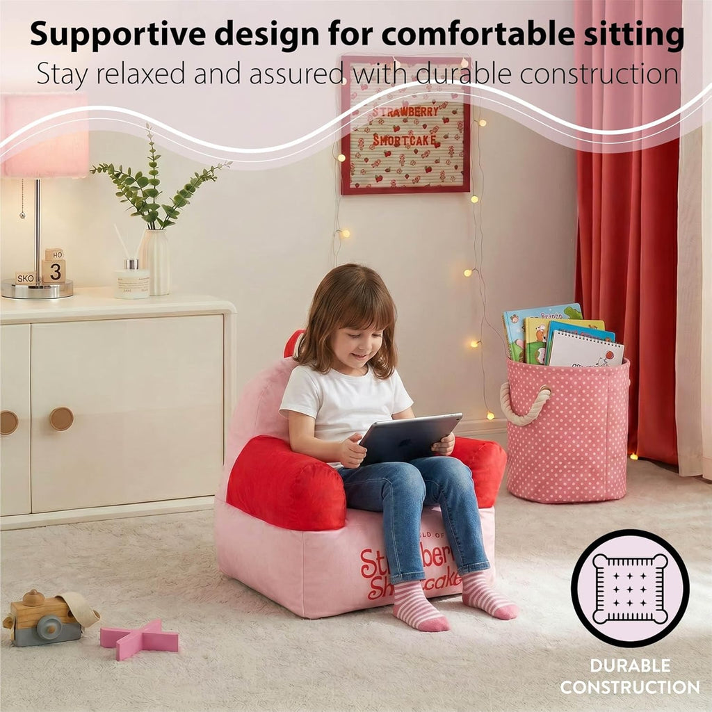 Strawberry Shortcake Kids Sofa Bean Bag Armchair, Soft Plush Lounge Chair for Bedroom or Playroom