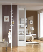 PRINCE HANGER Vertical One-Touch Pole Coat Rack — 6 Independent Rotating Hooks (White)