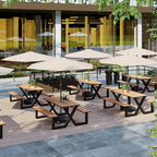 Outdoor Bench Table, Rectangular Porch Bench with Black Frame, Picnic Table Benchs Set for Garden, Lawn, Yard(White)