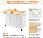 Yaheetech Kitchen Island with Drop-Leaf Breakfast Bar, 53" Width Kitchen Cart on 5 Universal Wheels with Rubberwood Top, Storage Cabinet, 3 Drawers, and Spice Rack for Dining Room, White