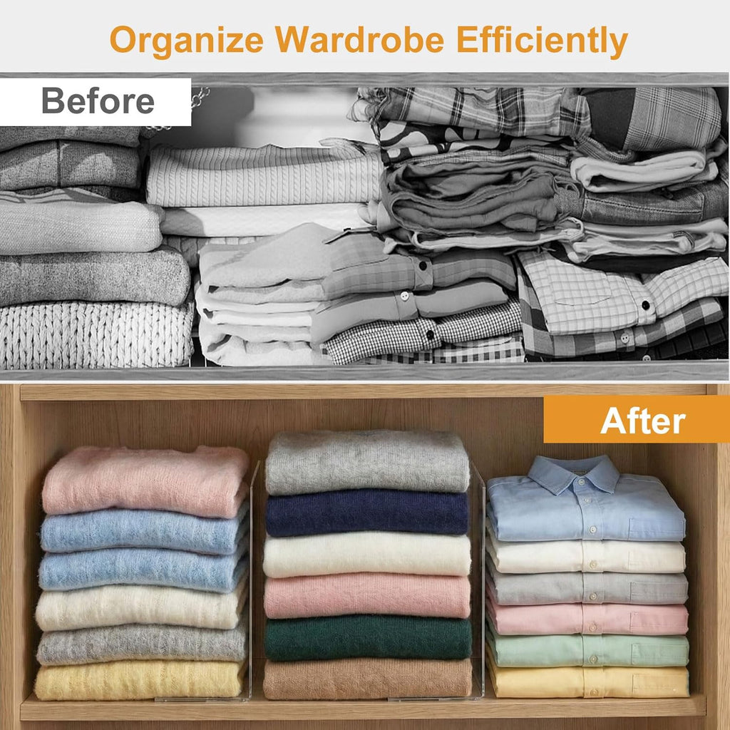 SortNStore Shelf Dividers for Closet Organization: 12" Tall x 12" Deep, Taller Adhesive Separators Features Acrylic Material and Provides Storage for Clothes and Purses in Bedroom Cabinets(8-Pack)