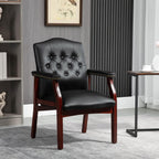Leather Office Reception Guest Chairs, Ergonomic Office Executive Side Chair, Mid-Back Waiting Room Conference Office Guest Lobby Chairs with Padded Seat and Arms,No Wheels,1 PC(Black)