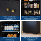 Garvee Kitchen Pantry Cabinet, 68'' Pantry Storage Cabinet with 4 Doors and 4 Adjustable Shelves, Wooden Freestanding Cupboard for Kitchen, Dining Room and Living Room, Black