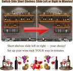 Solid Wood Wall Mounted Wine Rack, Large Wine Rack with LED Light, 4 Tiers Liquor Bottles Floating Shelves with Glass Holder, Industrial Bar Shelves for Home Bar Dining Room(78.7 in/ 200CM)