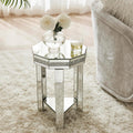 IKIFLY Mirrored End Table with 2-Tier, Crushed Diamond Nightstand with Octagonal Tabletop, Silver Accent Beside Table with Storage for Living Room, Bedroom and Office