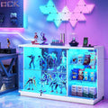 Gurexl 47.2" W Glass Display Cabinet with 3-Color LED Lights, 5-Tier Lockable Curio Cabinet with Human Body Sensor & Charging Station, Display Case for Collectibles, Living Room, Kitchen, White