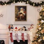 Framed Santa Christmas Wall Art, Vintage Santa Claus Reading Canvas Paintings, Christmas Print, Rustic Winter Holidays Decor, Farmhouse Christmas Pictures Wall Decor – 12x16in