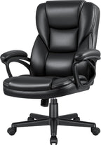 JUMMICO Executive Office Chair High Back Managerial Home Desk Chair, Adjustable Swivel Computer PU Leather Chair with Lumbar Support (Black)