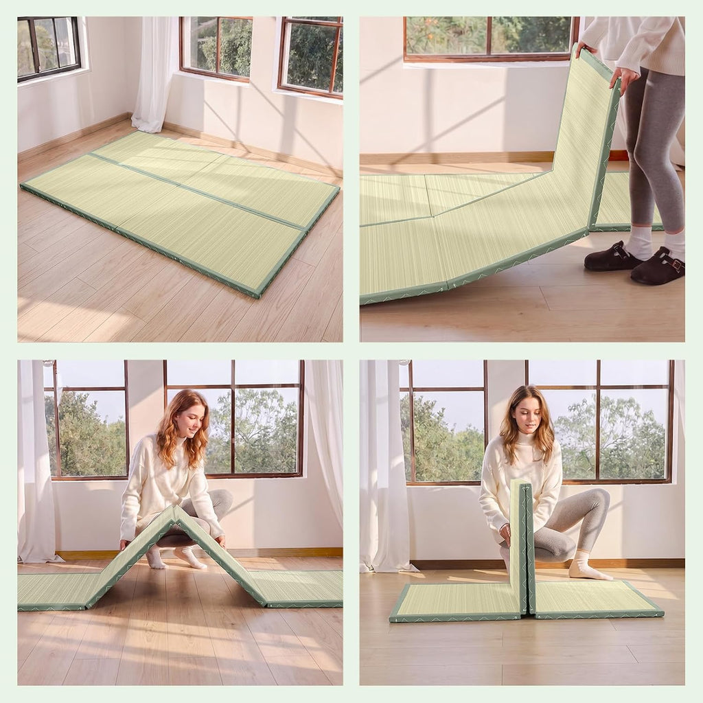 ZonLi Japanese Tatami Mat, Foldable Floor Sleeping Pad Futon Mattress, Made from Natural Coconut Shell Fiber & Jute Fiber, Firm Traditional Floor Bed Queen 80"x60"