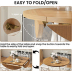 IRONCK Round Dining Table Set for 4, Extendable Kitchen Table with 4 Chairs, 44.5" Drop Leaf Desk, Folding for Small Space, Apartment, Natural Wood
