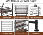 TQVAI Wine Rack Freestanding Floor Modular Split 40 Bottles Vertical Countertop Wine Racks Tall Liquor Bottle Display Shelf with Hidden Cork Organizer for Home Bar, Black/Antique