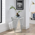 Mirrored End Table Modern Inverted Triangular Side Table with Crystal Design Decorative Glass Accent Small Coffee Table Bedside Table for Home Decoration Crystal Diamond Bed Night Stand