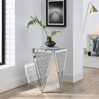 Mirrored End Table Modern Inverted Triangular Side Table with Crystal Design Decorative Glass Accent Small Coffee Table Bedside Table for Home Decoration Crystal Diamond Bed Night Stand