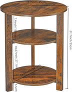 Farmhouse 3-Tier Round Side Table, 17.7*21.7inch End Table with Open Storage Shelf, Circular Nightstand Accent Table for Living Room, Bedroom,Wooden Table for Narrow and Small Spaces,Rustic Brown