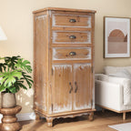 Rustic Tall Storage Cabinet - Distressed Solid Wood Frame Accent Cabinet with Textured Drawer Fronts, 3 Drawers & 2 Doors, Farmhouse Freestanding Floor Cabinet for Entryway, Living Room, Hallway
