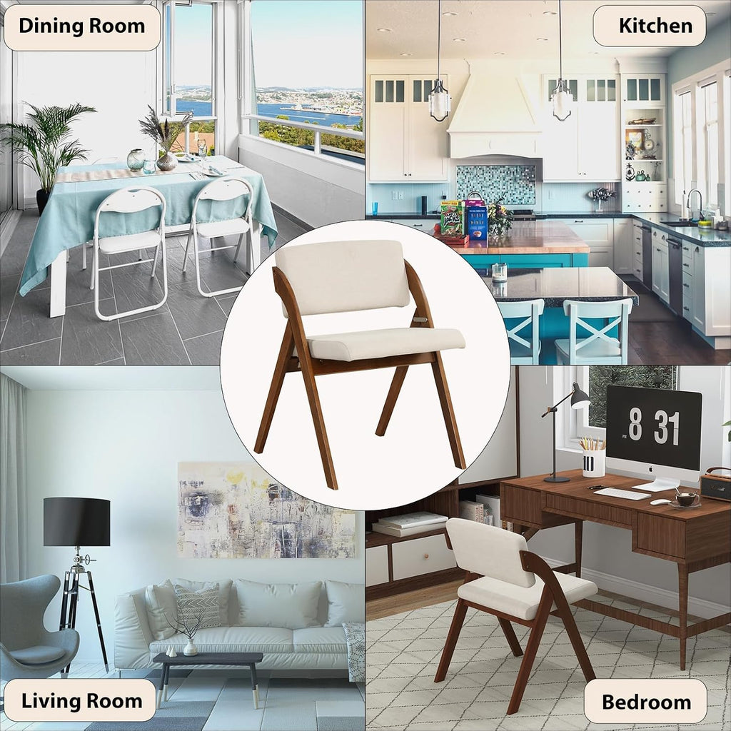 POWERSTONE Folding Chairs Set of 4 with Cushion, Modern Foldable Kitchen Dining Chairs with Rubber Wood Legs for Guests Home Office Wedding Party, No Assembly Walnut