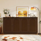 63" Buffet Sideboard Cabinet with Storage, Modern Credenza w/4 Fluted Arched Doors & Adjustable Shelves, Wood Accent Cabinet Coffee Bar Console Table for Living Room Kitchen (Walnut)