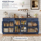 71” Large Sideboard Buffet Cabinet with Storage, Farmhouse Kitchen Buffet Cabinet with Adjustable Shelves and 6 Barn Doors, Wood Coffee Wine Bar Console Table for Kitchen, Dining Room, Navy Blue