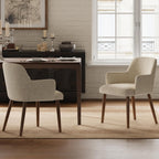 Upholstered Dining Chairs Set of 2, Modern Kitchen Chairs with Back and Curved Armrest, Fabric Side Dining Room Chairs with Wood Legs for Kitchen Dining Room Restaurant, Beige