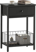 Small nightstand, Bed Side Tables Bedroom, Black Side Table, end Table with Drawer, one Drawer nightstand, Black end Table LNT0061BK