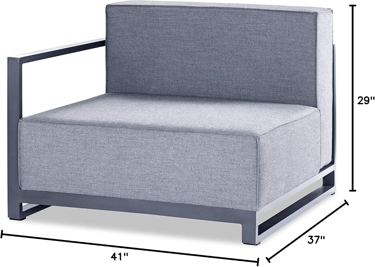 Sensation Indoor/Outdoor Modular in Grey Acrylic Fabric with TPU Coating Aluminum Frame. Include one Decoration Pillow 18"x18" in White. Each Chair Sold Separately