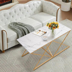 unipaws Modern Nesting Coffee Table Set of 3, Faux Marble Top with Golden Frame, Coffee Table with 2 Square End Side Tables, Perfect for Living Room, Apartment, Office