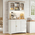 Garvee 71" Kitchen Pantry Cabinet with LED Lights & Charging Station, Farmhouse Kitchen Hutch Storage Cabinet with Countertop, 3 Drawers, 4 Doors, Adjustable Shelves for Dining Room, White