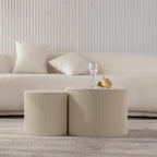 Nesting Coffee Table Set of 2, Round & Crescent Moon Wood Coffee Table and End Table Sets, Modern Luxury Accent Center Tea Table for Living Room Bedroom, （Beige + Cream, 18.9" & 14.96"