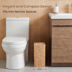 Wicker Trash Can,3 Gallon Bathroom Trash Can with Lid,Handwoven Water Hyacinth Rattan Waste Basket with Removable Liner and Built-in Handles for Bedroom,Toilet,Narrow Spaces