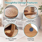 GOFLAME C-Shaped Round End Table, Solid Teak Wood Couch Sofa Side Table with 2 Tier Storage Shelves, Farmhouse TV Tray, Narrow Compact Bedside Nightstand for Living Room, Bedroom, Natural (1)