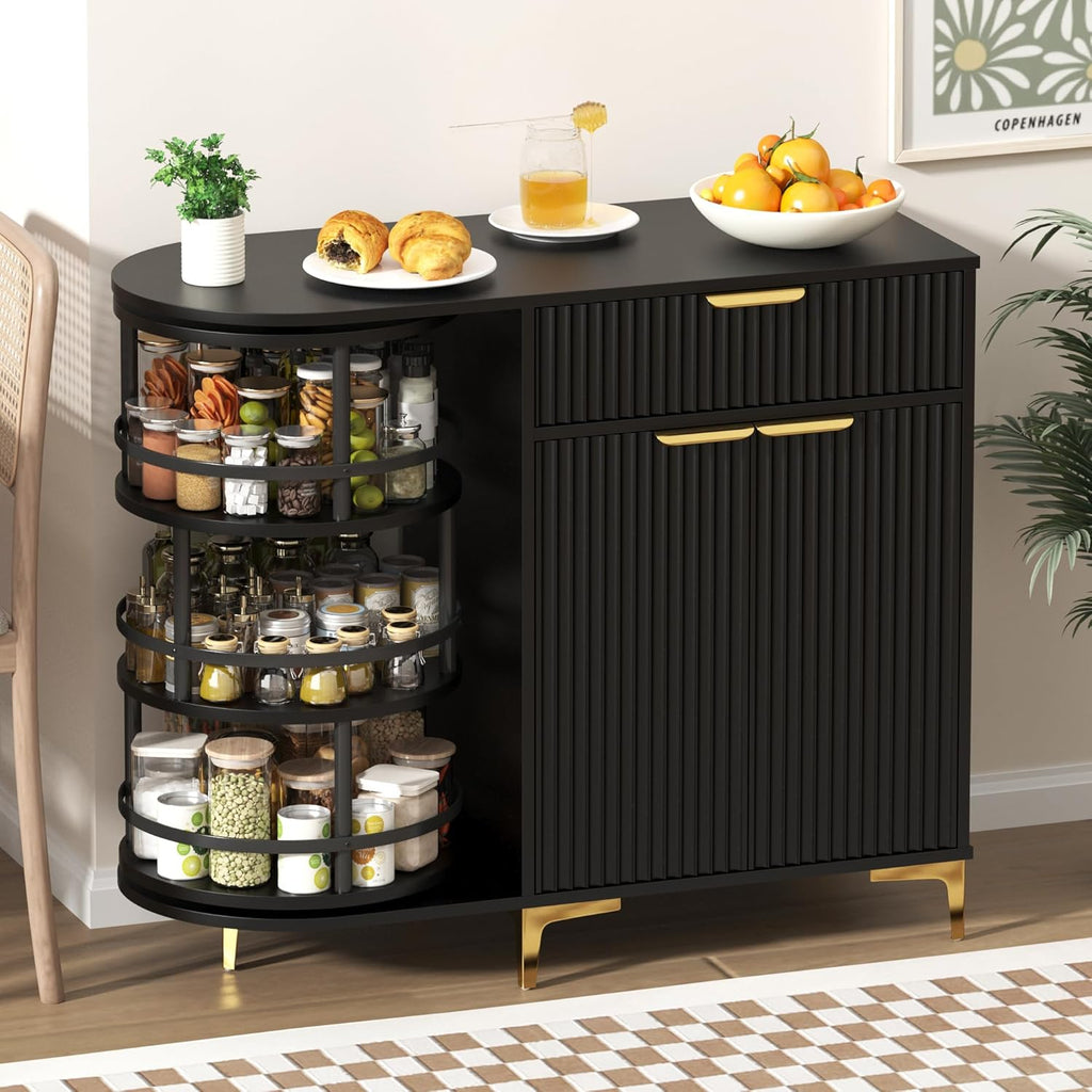 Buffet Cabinet with Storage,Sideborad Buffet Cabinet with Drawer & 2Doors,Kitchen Buffet Storage Accent Cabinets with 360°Rotating Organizer for Living Room, Entry, Hallway
