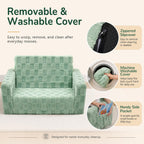Toddler Couch for Kids, 2-in-1 Kids Fold Out Couch with Flip Open Sofa Lounger, Soft Flannel Kids Sofa Chair for Playroom Bedroom, Green
