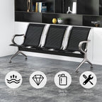 Kinfant Waiting Room Bench Set - Metal Office Guest Reception Seat Black Mesh Waiting Room Chairs with Armrest for Airport, Hospital, Bank, Salon, Barbershop, Hall(3-Seat, Set of 4)