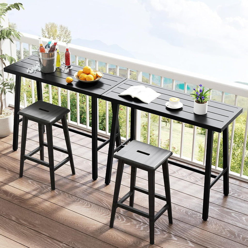 COSTWAY 36" Outdoor Bar Table, Rectangular High Pub Table with Adjustable Foot Pads, Patio Counter Height Dining Table for Balcony, Backyard, Indoor, Black
