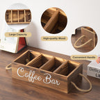 Bokelai Wooden Coffee Bar Organizer Countertop Coffee Station Accessories Storage Basket With Handle Removable Dividers Pods Kcup Holder Farmhouse Decor Caddy for Coffee and Tea Lover