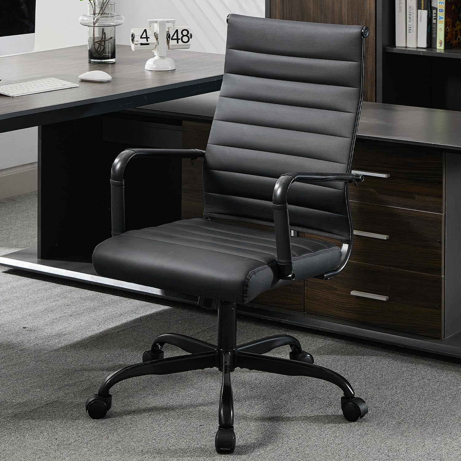 Office Desk Chair Leather, Conference Room Chairs with Wheels, Modern Executive Computer Guest Chairs with Arms.