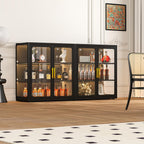 pozdeg Display Cabinet with Glass Door, 34" Curio Cabinet with RGB Lights and 2 Adjustable Shelves, Glass Display Case for Collectibles, Toys, Books, Figures, Exhibit (Black)
