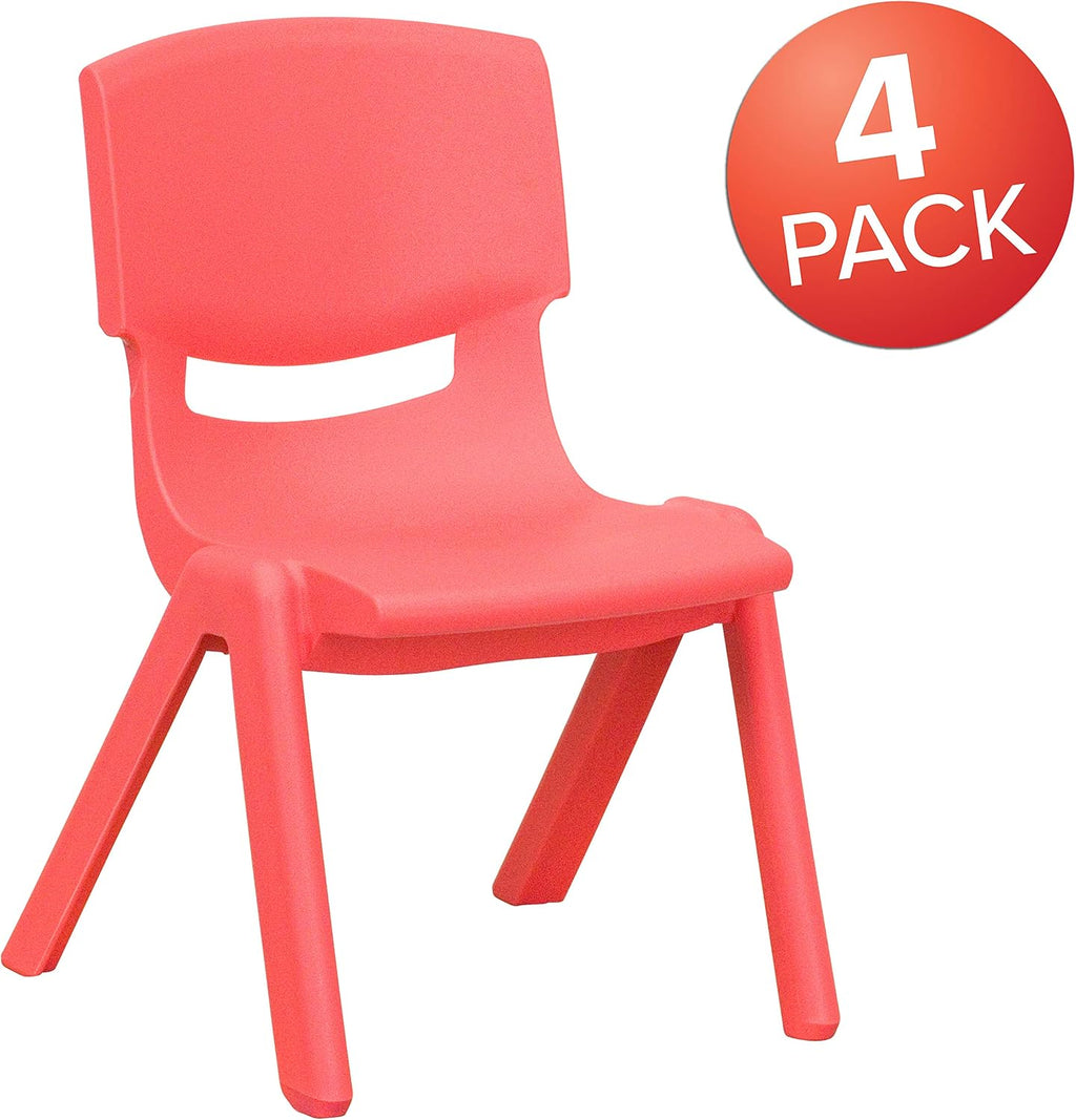EMMA + OLIVER 4 Pack Red Plastic Stackable School Chair with 10.5" H Seat, Preschool Chair