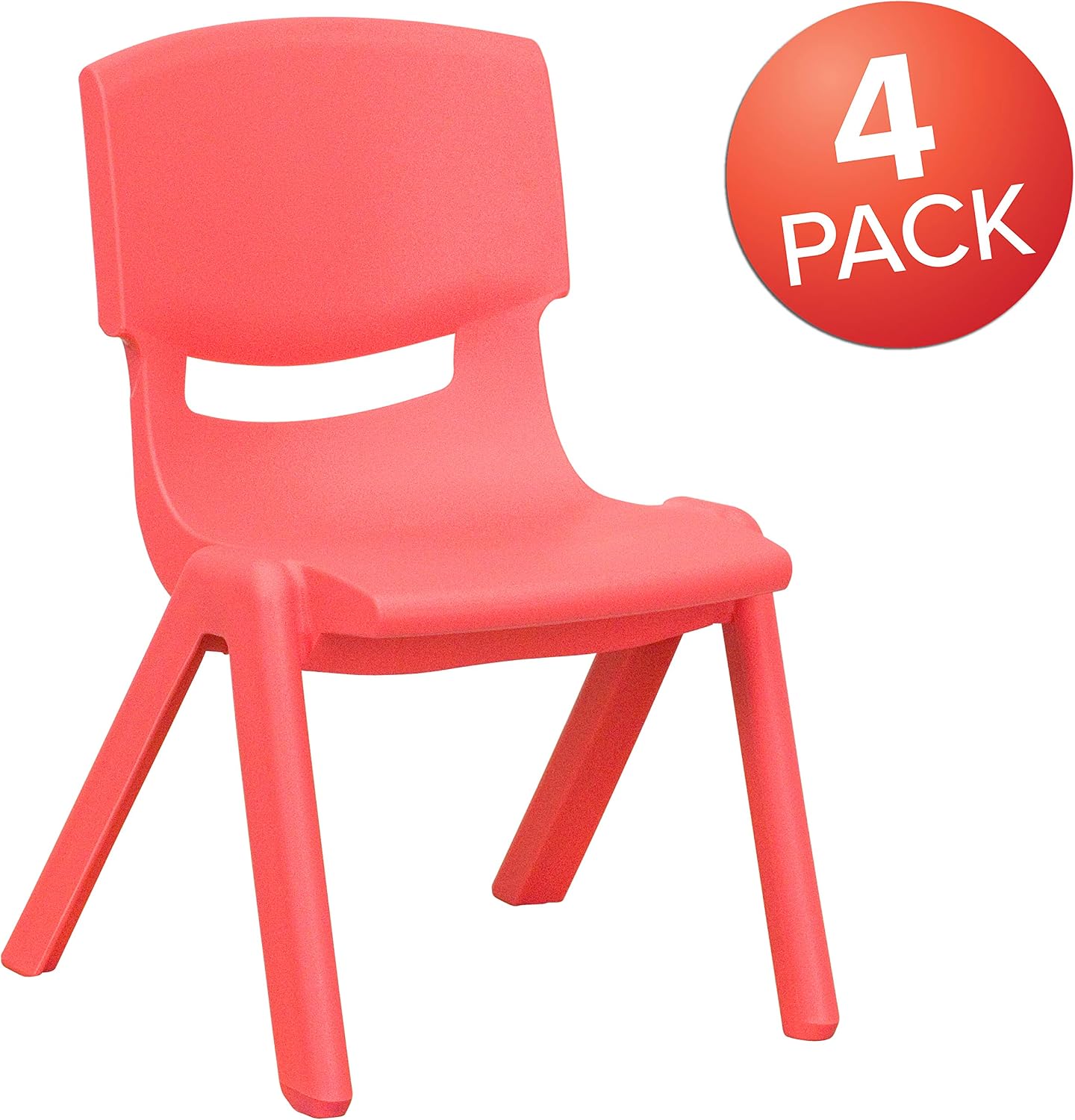 EMMA + OLIVER 4 Pack Red Plastic Stackable School Chair with 10.5" H Seat, Preschool Chair