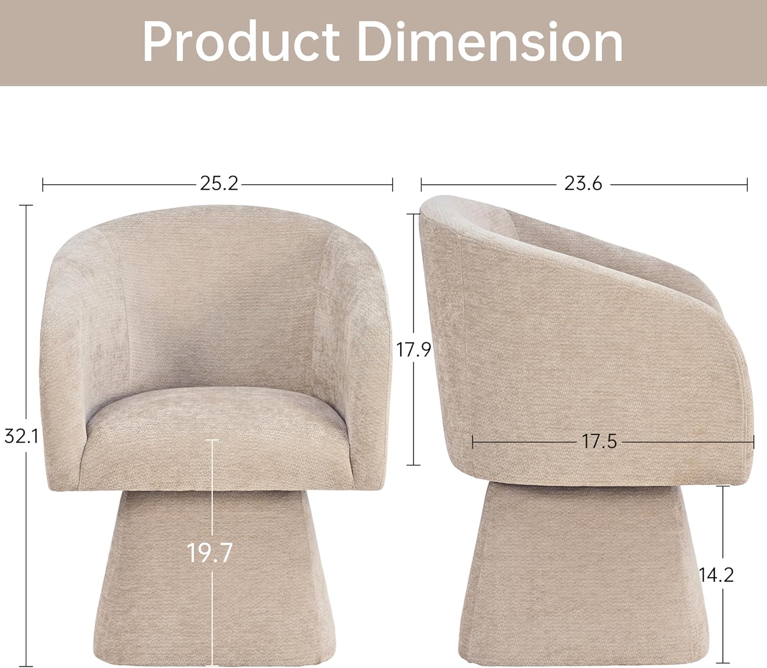 VKNOW Upholstered Swivel Dining Chairs Set of 2, Modern Dining Room Chairs with Barrel Back, Accent Arm Chair for Dining Room, Living Room, Bedroom, Vanity, Khaki