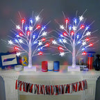 2 Pack 18" 4th of July Patriotic Tree Lights with 24 LED Red White Blue Star Lights Battery or USB Powered Lighted Tabletop Tree, Independence Day Memorial Day Decorations for Home Party Table Decor