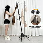 Heavy Duty Anti-Tip Coat Rack with 8LB Stable Weighted Base, [80LB Load Tested] Metal Standing Tree with 8 Hooks, 3-Height Adjustable Space Saving Clothes Organizer for Entryway, Bedroom, Office
