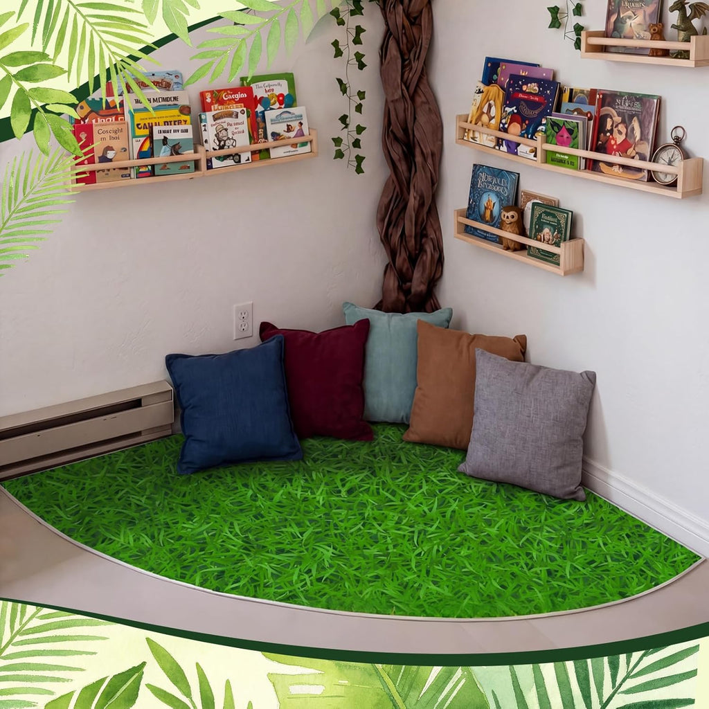 5.9 ft Classroom Quarter Circle Rug Non Slip Grass Carpet Reading Corner Rug for Elementary Preschool Daycares School Calming Corner Home Bedroom Playroom Decor
