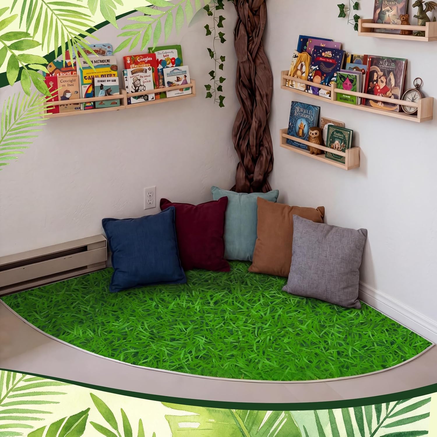 5.9 ft Classroom Quarter Circle Rug Non Slip Grass Carpet Reading Corner Rug for Elementary Preschool Daycares School Calming Corner Home Bedroom Playroom Decor