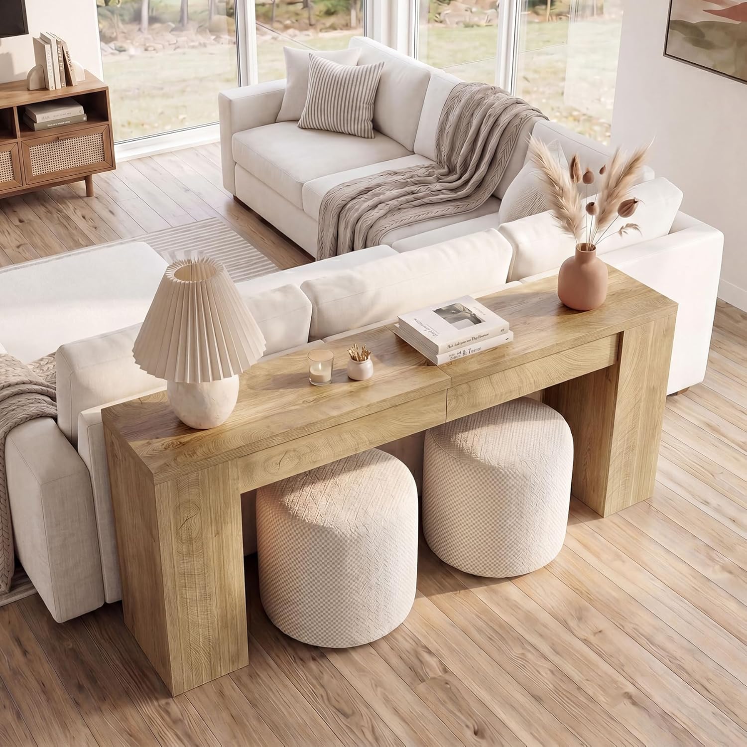 Tribesigns 78.7-Inch Extra Long Console Table for Entryway, Narrow Sofa Table Behind Couch for Living Room, Farmhouse Entrance Entry Table for Foyer with Wooden Double Base, Natural Oak
