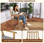 GOFLAME Wooden Rocking Chair, Accent Rocker Chair with Rustic Rubber Wood Frame, Removable Cushion and Ergonomic Slatted Backrest, Indoor Armchair for Nursery, Living Room, Bedroom
