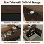 Modern Sofa Side Cabinet, Side Table with USB Interface and Power Outlet, Walnut Wood Living Room Bedroom Side Cabinet Modern Bedside Table with Charging Station for Living Room, Bedroom