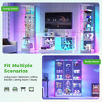 HNEBC Glass Display Case Set and TV Stand for LIvingroom, 5-Tier Curio Cabinet with RGB Lights for Collection, China Cabinet with Glass Doors, Entertainment Center with 2AC Outlet -3PCS White