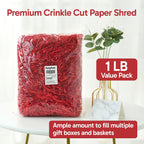 Bobobag 1 LB Red Crinkle Cut Paper Shred Filler, Decorative Shredded Paper for Gift Baskets and Box Packaging, Perfect for Weddings, Birthdays, Party Favors, Christmas, Mother's Day & Valentine's Day Gifts